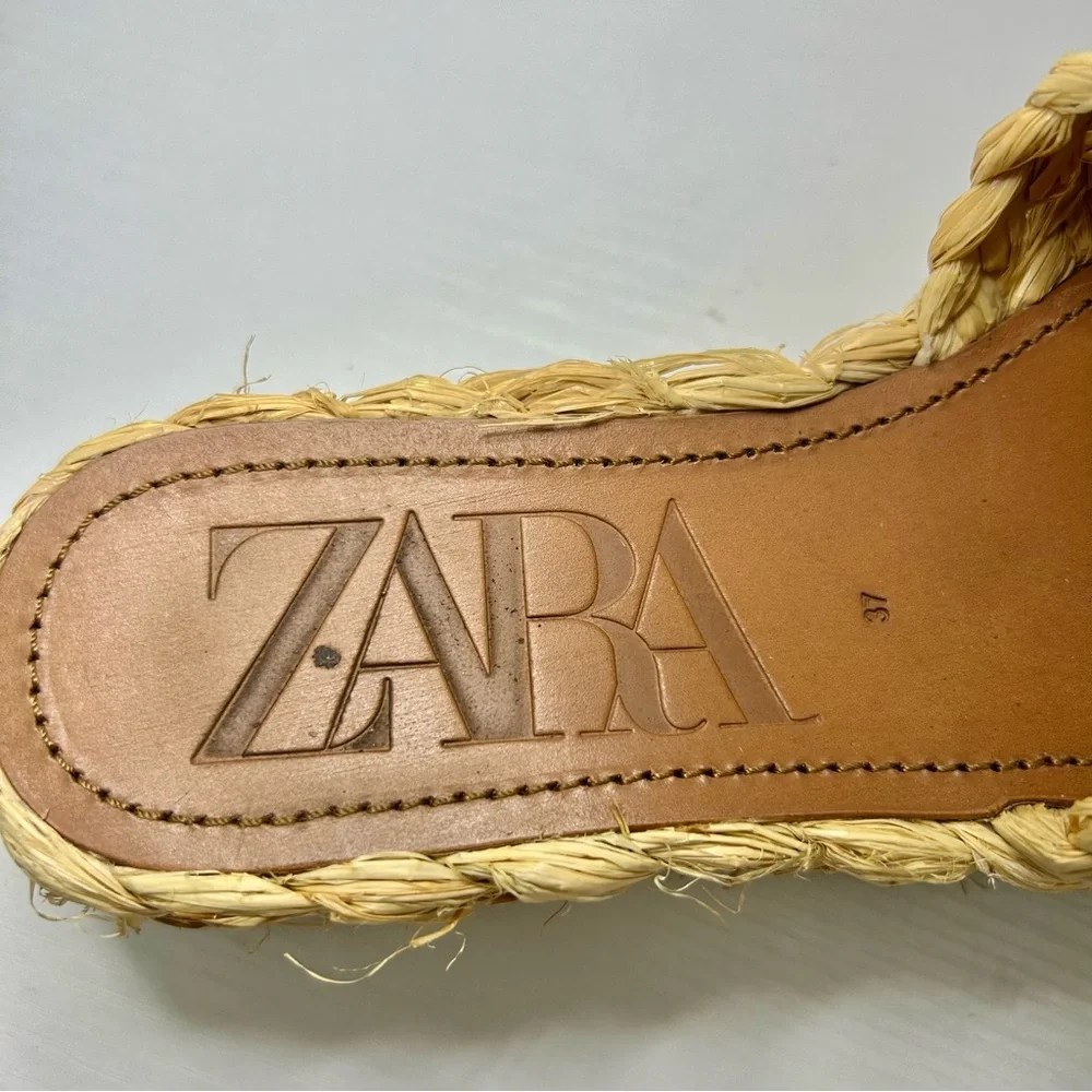 Zara Raffia Braided Platform Neutral Cream Tan Sandals Size 37